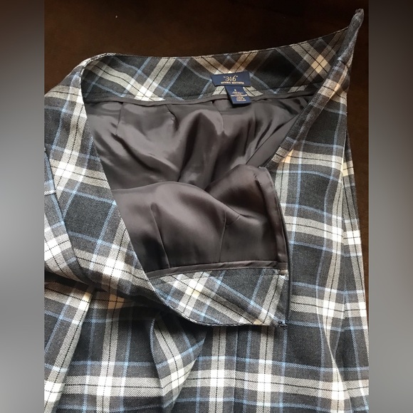 346 Brooks Brothers Checkered Plaid White,Gray & Blue Midi Skirt Size 6 - Picture 6 of 10